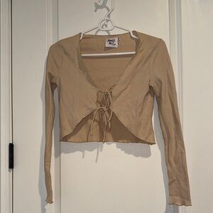 Princess Polly Tan Long Sleeve Tie Front Crop Blouse